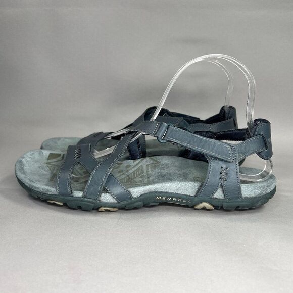 Merrell Women's Size 9 Sandspur Blue Leather Adjustable Strap Sandals - Picture 4 of 11
